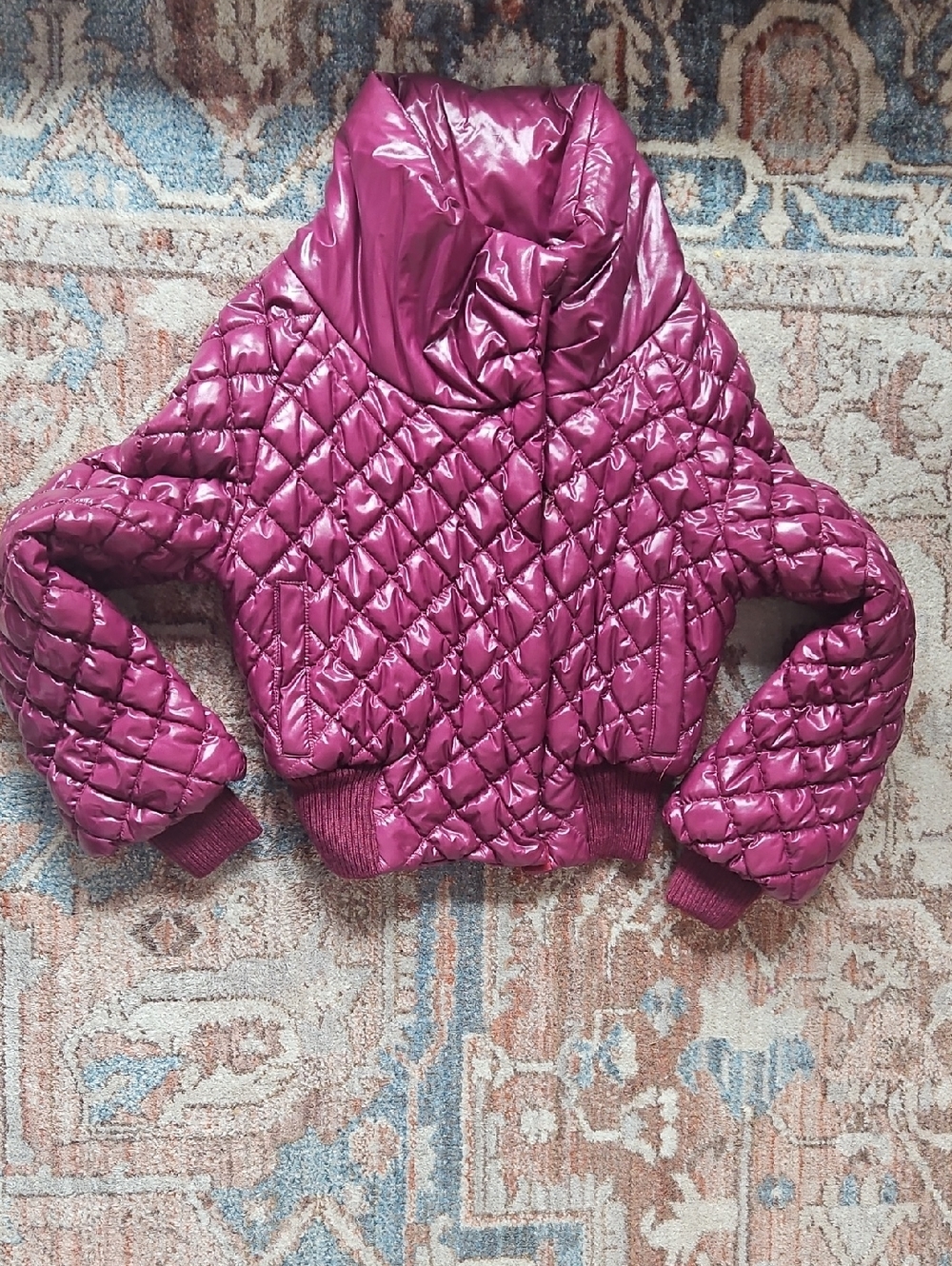 Italian Gai Mattiolo Kids Quilted Puffer Jacket  Shiny Magenta Size 8